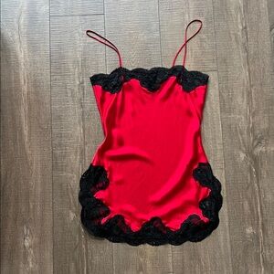Gold label Victoria's Secret Red Silk Slip with Black Lace